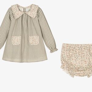 Paloma De La O Baby Girl Grey Check Gingham Cotton Dress & Bloomers Set Size 9M